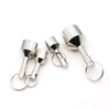 Silver neodymium magnet keychain with a detachable clasp and metal keyring.