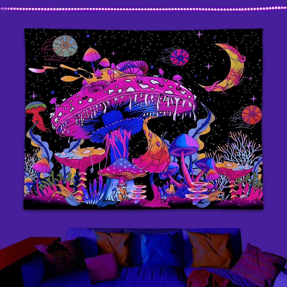 Glow-in-the-Dark Mushroom Forest Tapestry