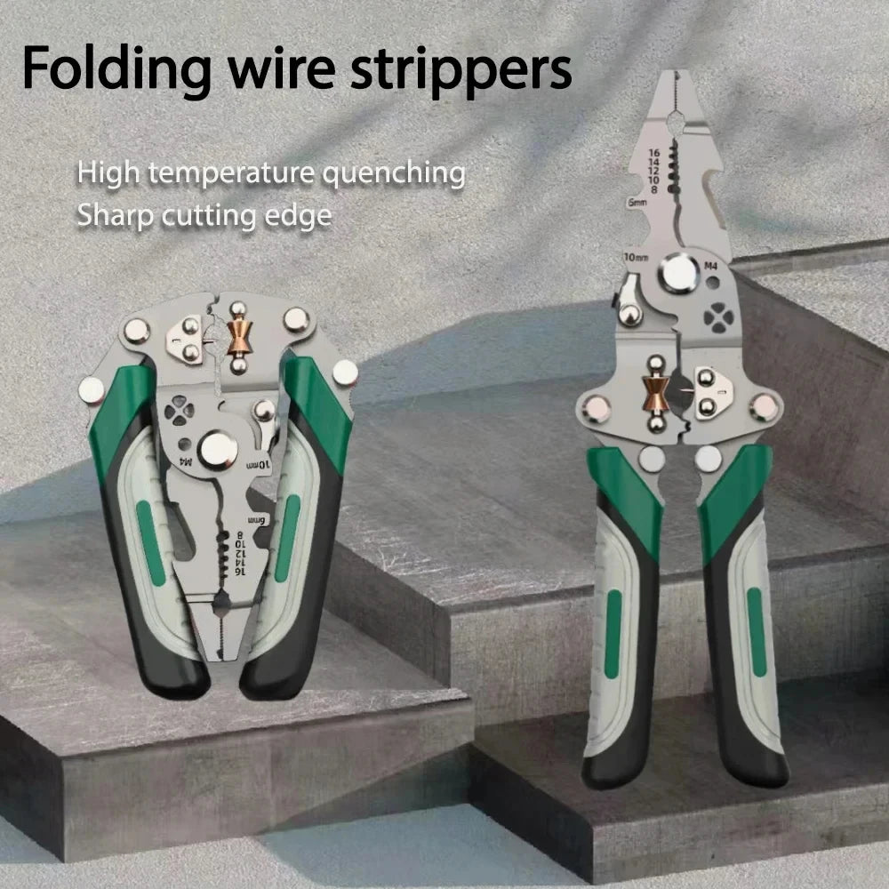 Folding Multifunctional Wire Stripper Pliers with Crimping Tool
