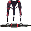 Black and red adjustable tool belt and suspenders with lumbar support
