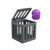 A purple elephant floating toy is shown next to its open storage box.