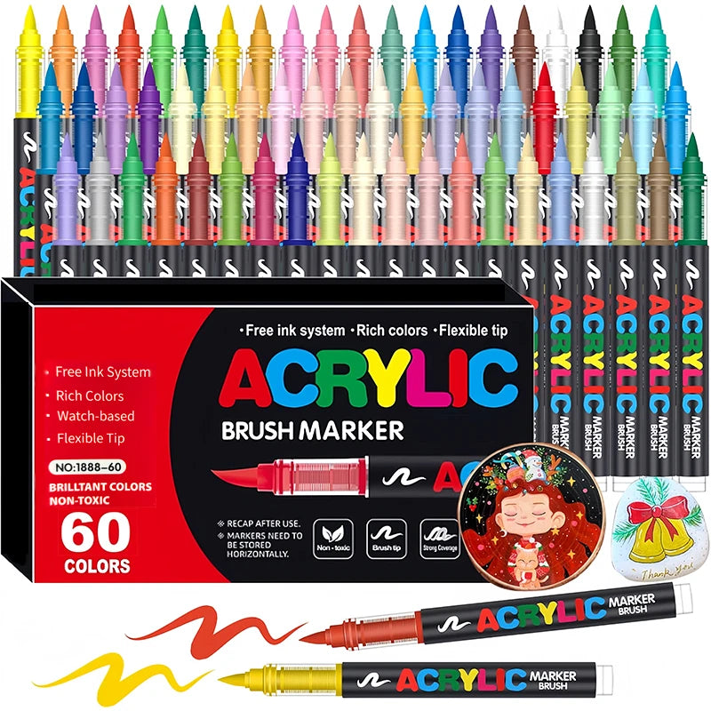 48-Color Acrylic Paint Markers with Soft Brush Tips