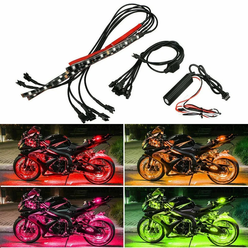 RGB Motorcycle Under-Glow LED Light Kit with Remote