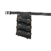 Black leather sword belt with multiple buckles and a blade attachment for cosplay