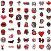 A collection of 20 gothic skull and related designs in black and red for stickers.