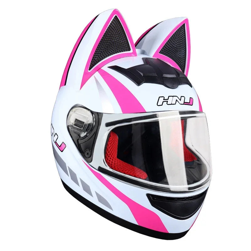 Cat Ear Full Face Motorcycle Helmet with Removable Ears