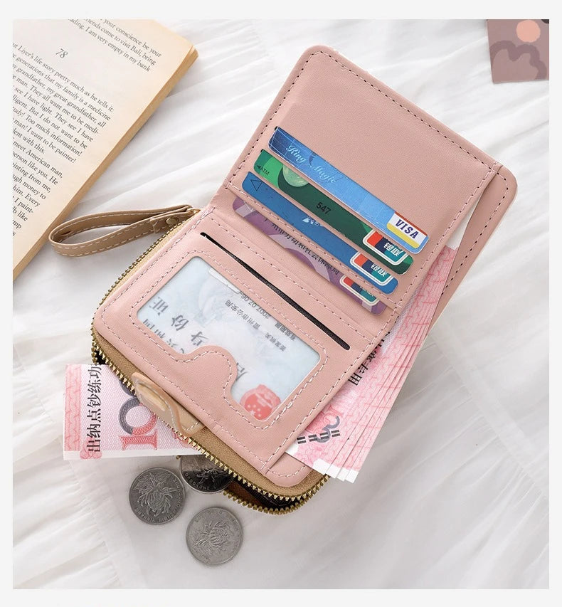 Cute Cat Face PU Leather Coin Purse with Wrist Strap