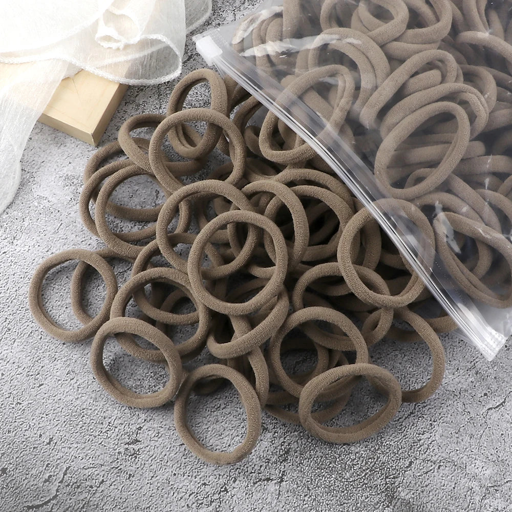 50-Pack Solid Color Elastic Hair Ties for Women & Girls