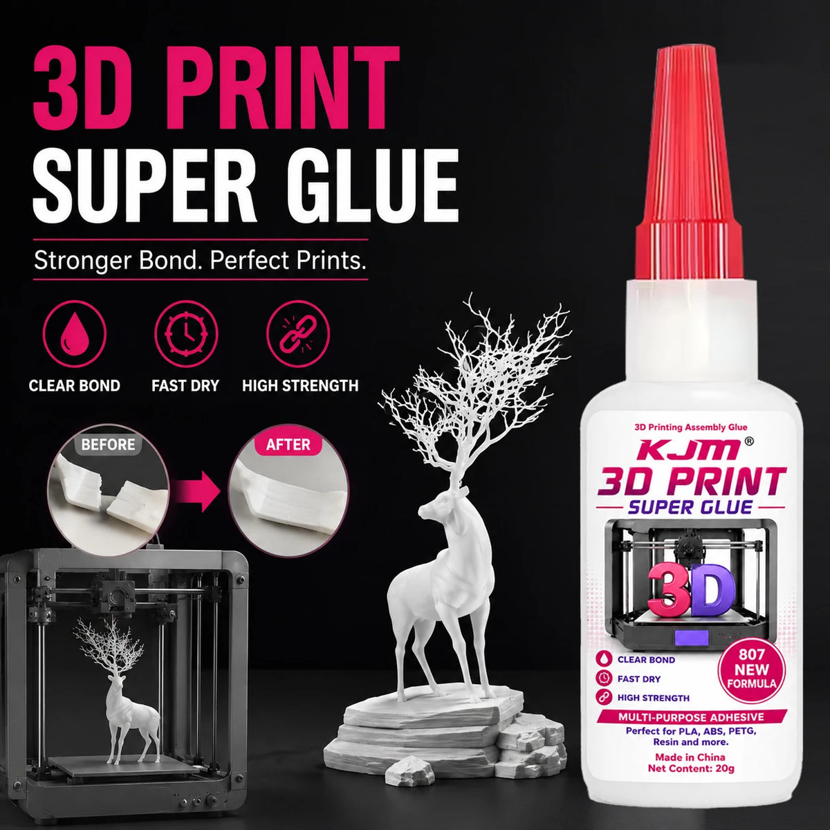 Strong Fast-Curing 3D Printing Glue for PLA ABS TPU PETG