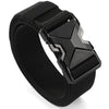 Black tactical nylon belt with a secure metal buckle shown from the side.