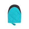 Teal quilted silicone oven mitt with a black cuff and non-slip grip