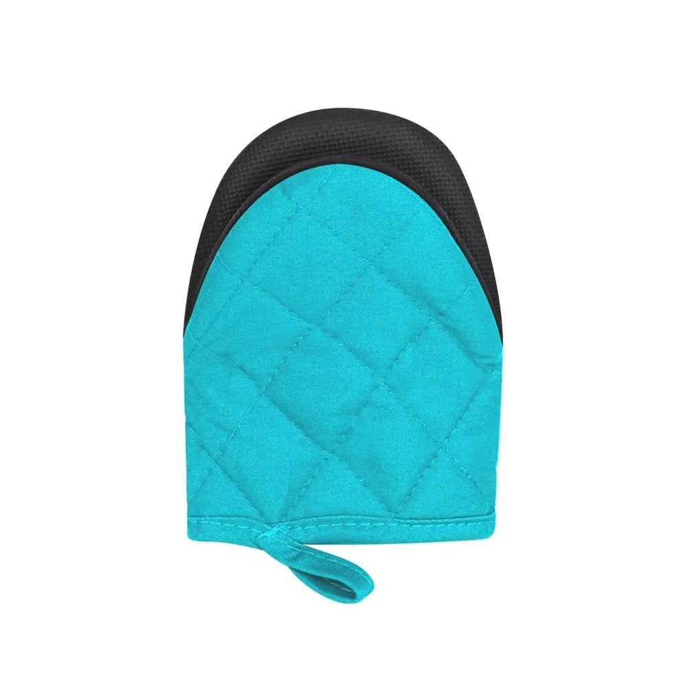 Teal quilted silicone oven mitt with a black cuff and non-slip grip