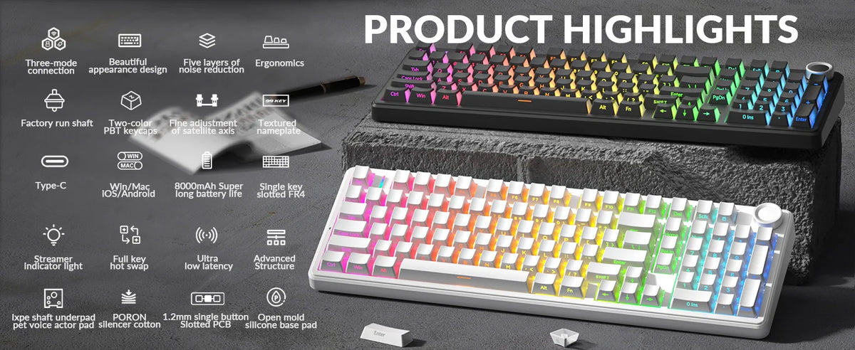 AULA F99 Pro Wireless Silent Mechanical Keyboard with RGB