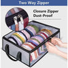 A two-way zipper closure dust-proof storage box filled with colorful fabric items.
