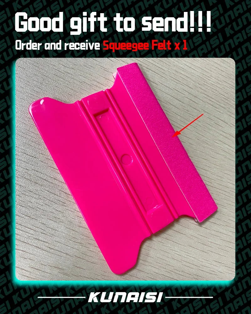 A bright pink magnetic squeegee tool is shown on a light surface.
