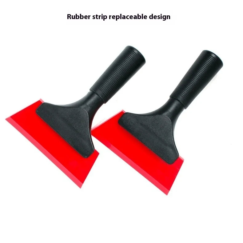 A pair of black rubber strip replaceable design scrapers with red blades for soft cowhide car wrap and film installation.
