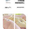 A set of pink and yellow striped duvet cover and pillowcases shown in close-up.