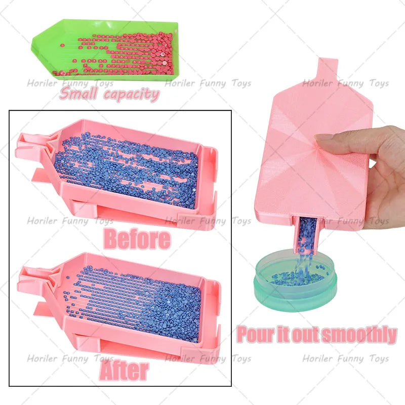 Kit de peinture diamant rose montrant avant et après des résultats de coulée lisse.