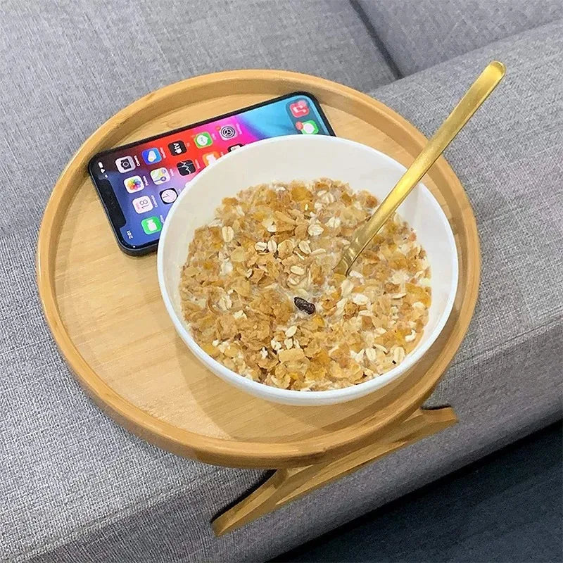 Clip-On Wooden Sofa Side Tray with Integrated Storage