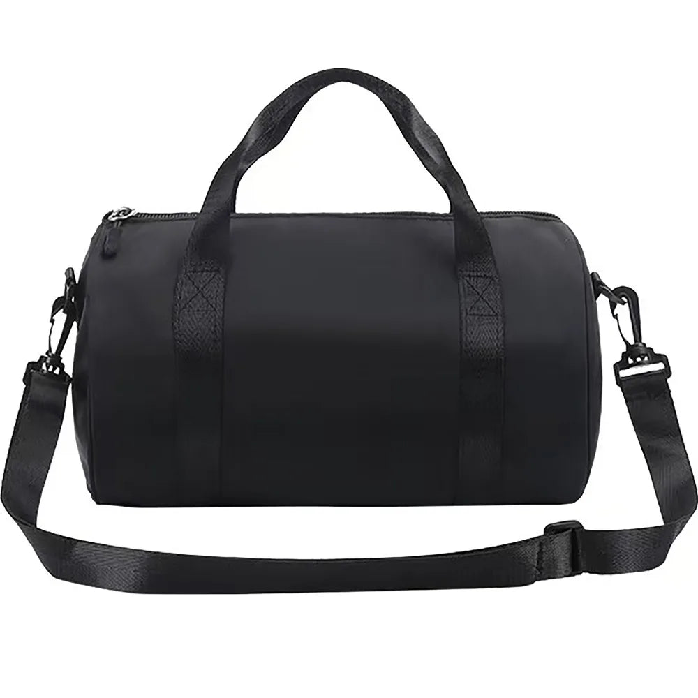 Black compact nylon gym bag with an adjustable strap shown from the front.