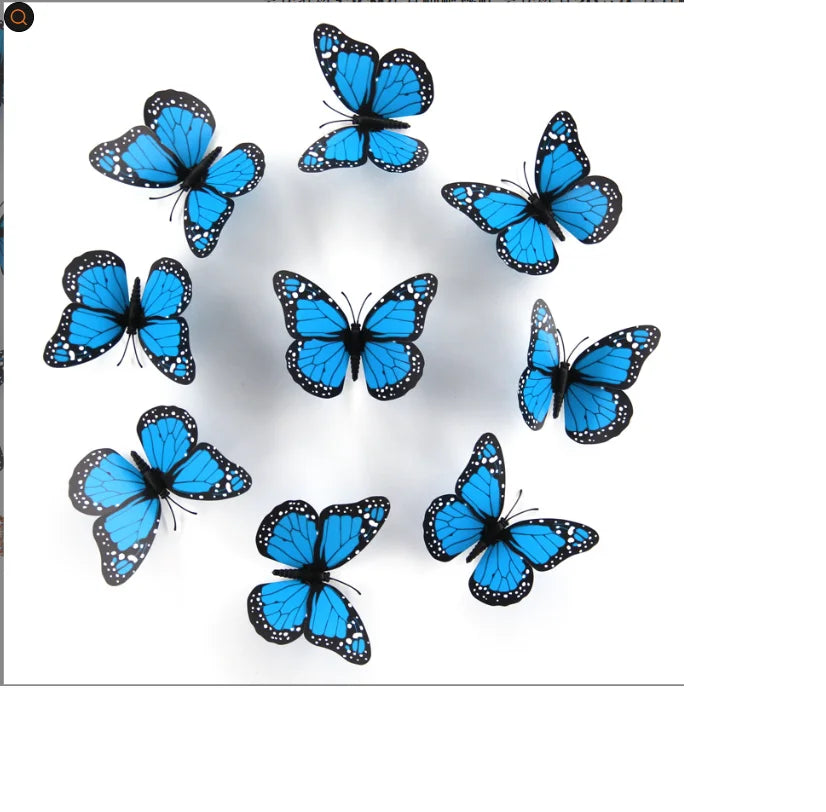 A collection of ten blue and black monarch butterfly magnets and adhesive decor