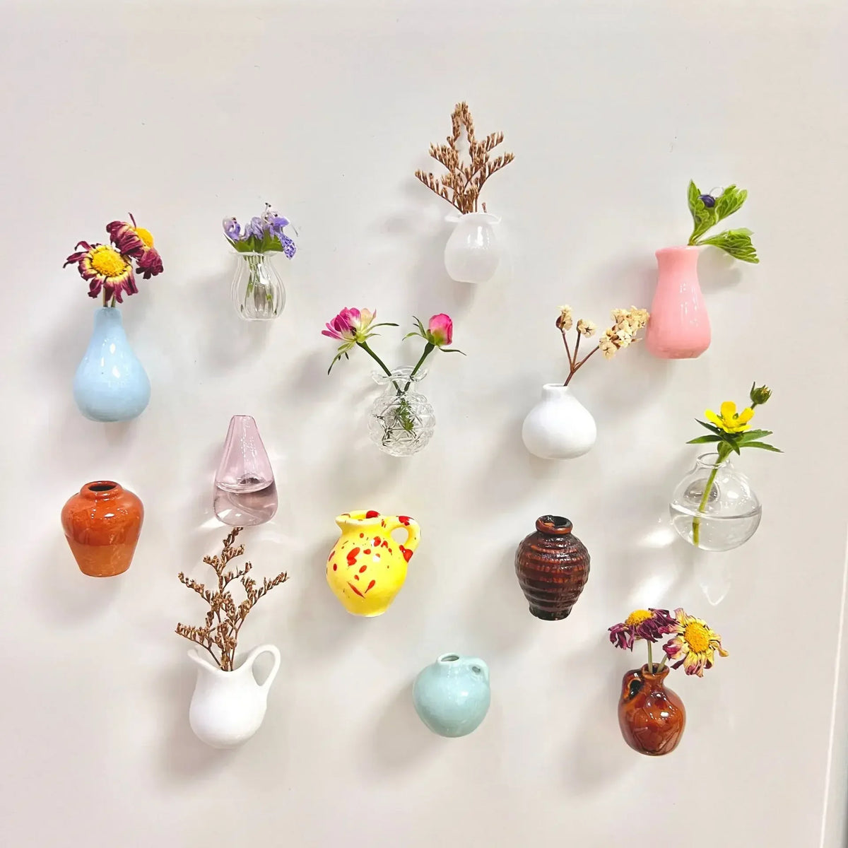 Mini Ceramic Vase Fridge Magnet with Artificial Flower Holder
