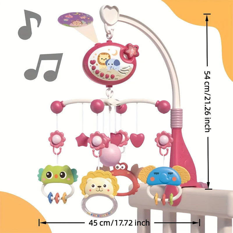 360° Rotating Baby Crib Mobile with Night Light and Music