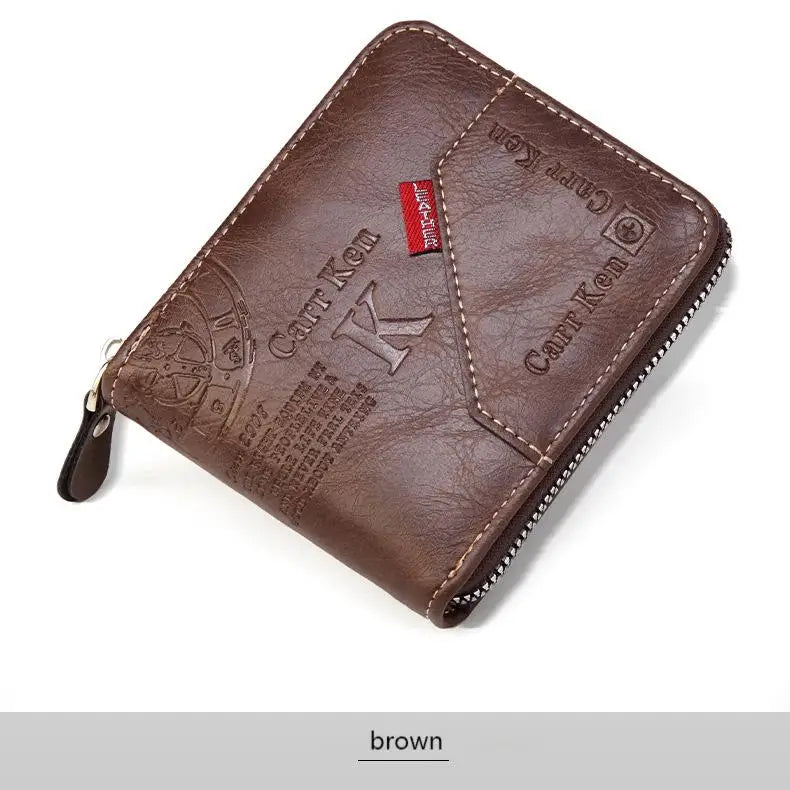 Men's Waxed Leather Bifold Wallet with All-Around Zipper