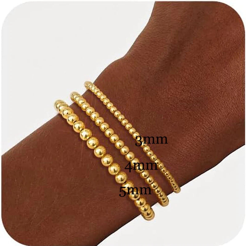 18K Gold Plated Beaded Stretch Bracelet Set