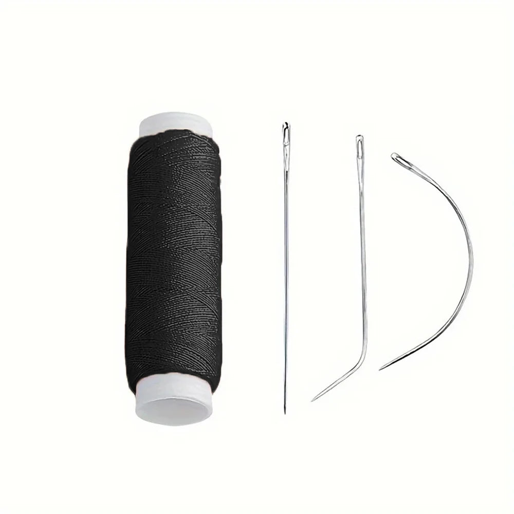 Black nylon hair weaving thread with a needle for extensions and wigs