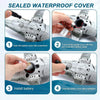 Instructions for installing a battery cover on a remote control mosasaurus water spray boat.
