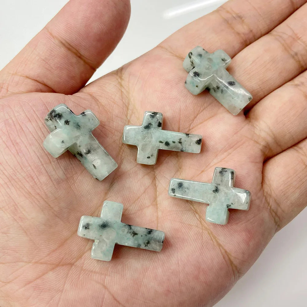 Natural Stone Cross Pendant Charm for Jewelry Making