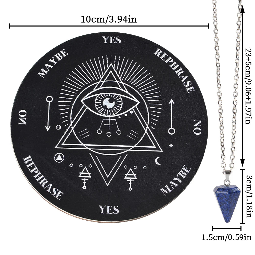 Wooden Divination Pendulum Board with Crystal Necklace