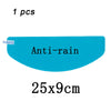 A bright blue anti-rain shield film for a motorcycle helmet, measuring 25x9cm.