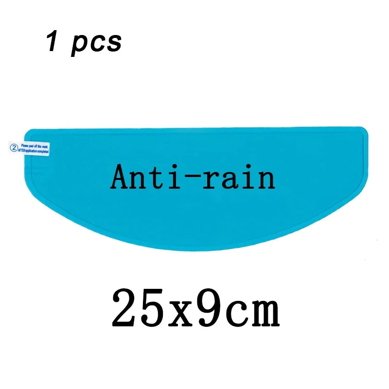 A bright blue anti-rain shield film for a motorcycle helmet, measuring 25x9cm.