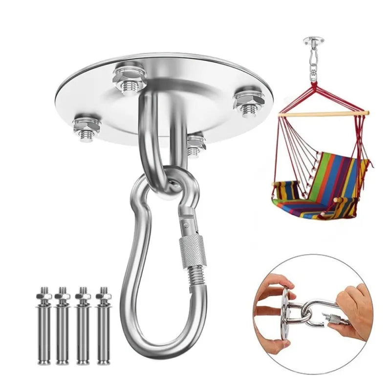Heavy-duty stainless steel ceiling mount hanging kit featuring a polished metal hook and hanger.
