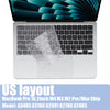 A silver MacBook Pro laptop with a silicone keyboard cover displayed on a white background.