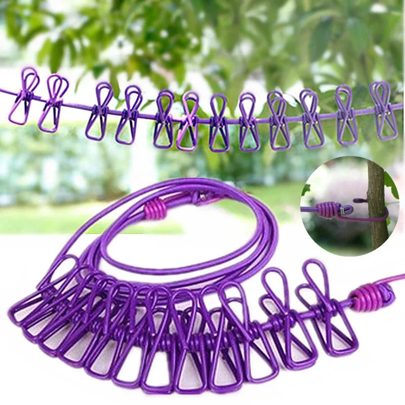 Retractable Travel Clothesline with 12 Clips
