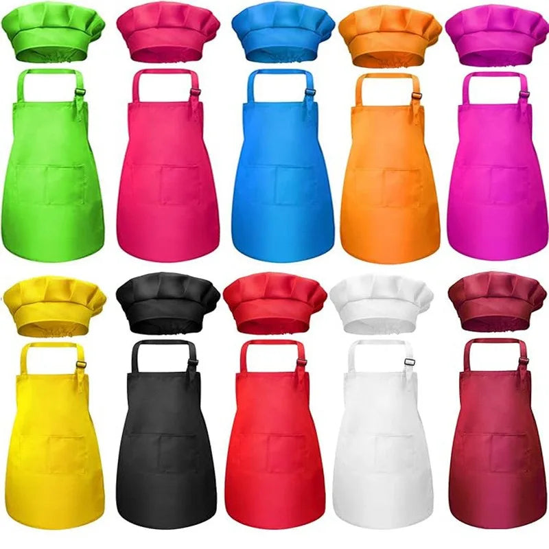 Kids' Chef Apron and Hat Set – Waterproof Cooking & Painting Smock for Boys and Girls