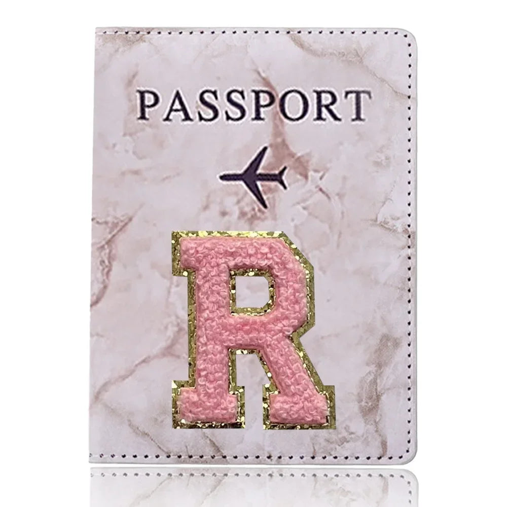 Embroidered Letter Passport Holder with Card Pocket