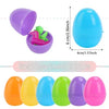 A colorful assortment of plastic Easter eggs in various shades including purple, green, blue, orange, and pink.