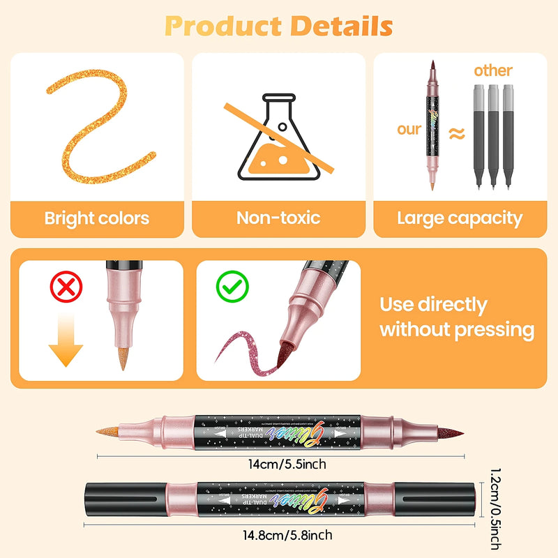 Dual-Tip Glitter Brush Markers