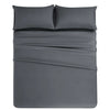 A set of gray soft brushed microfiber bedding including a fitted sheet, flat sheet, and pillowcases.