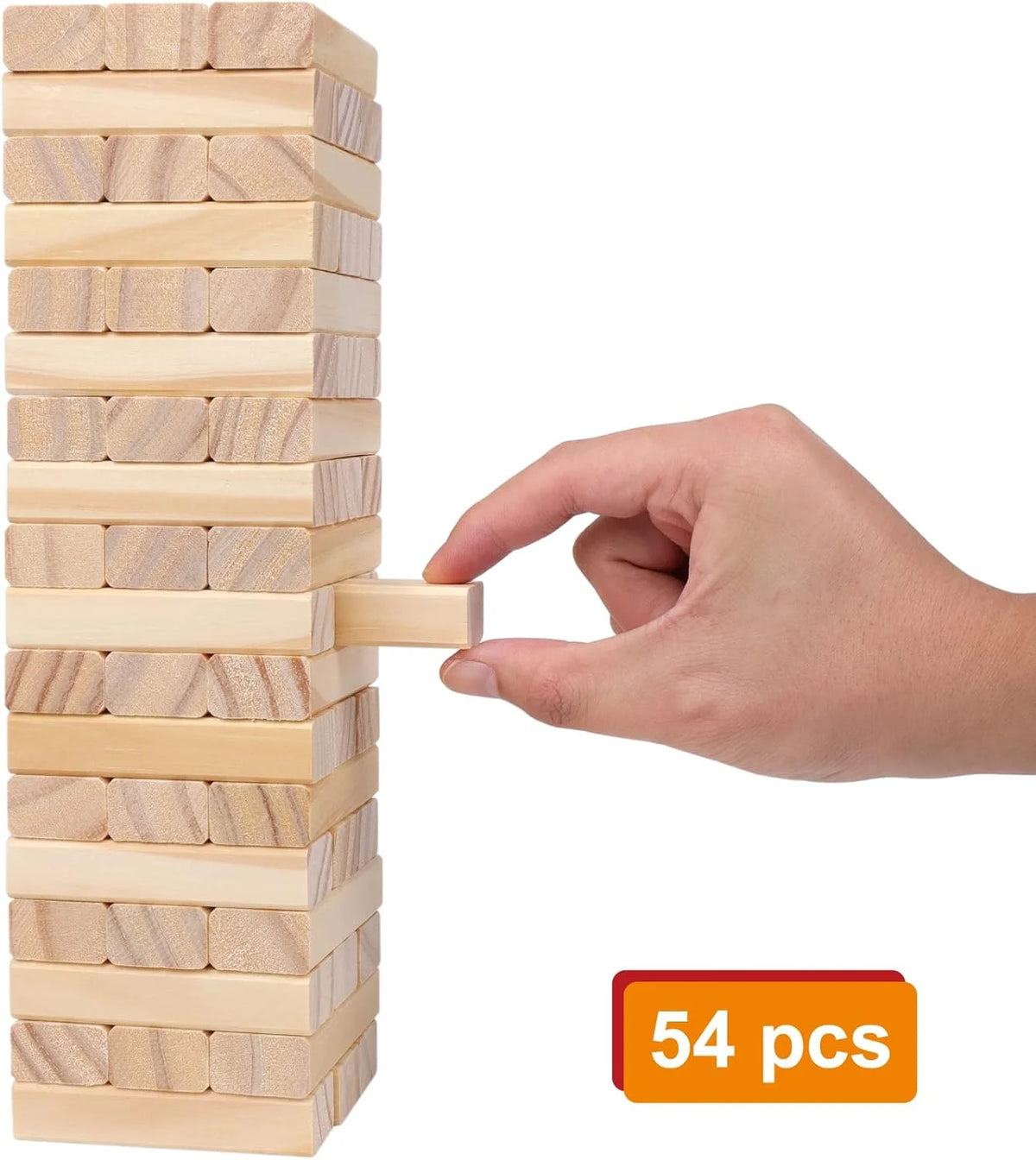 Classic Wooden Tumble Tower Game – 54-Piece Family Stacking Blocks