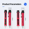 A set of red non-contact AC voltage detector pens shown in digital and lantern styles with LCD displays.