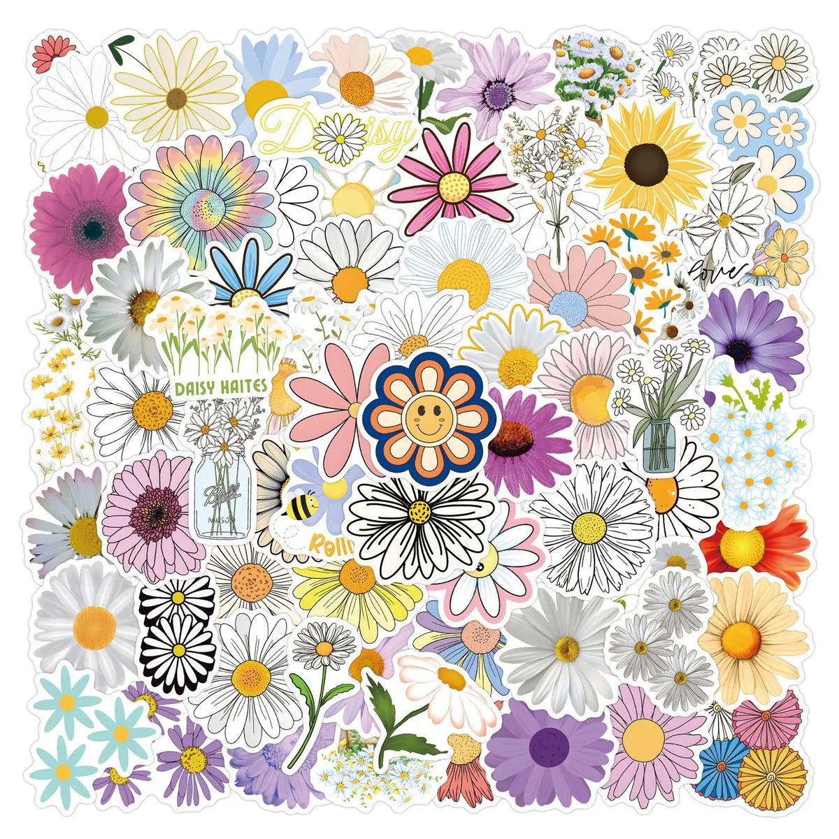 Waterproof Daisy Flower Sticker Pack for DIY Decor