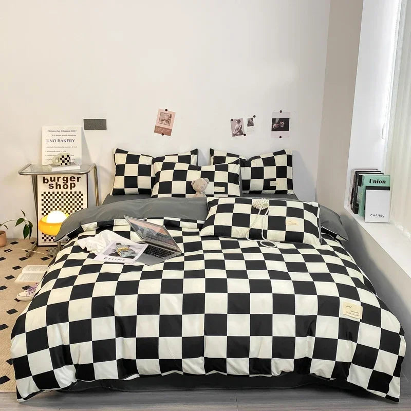 Black and White Plaid Duvet Cover Set with Pillowcases