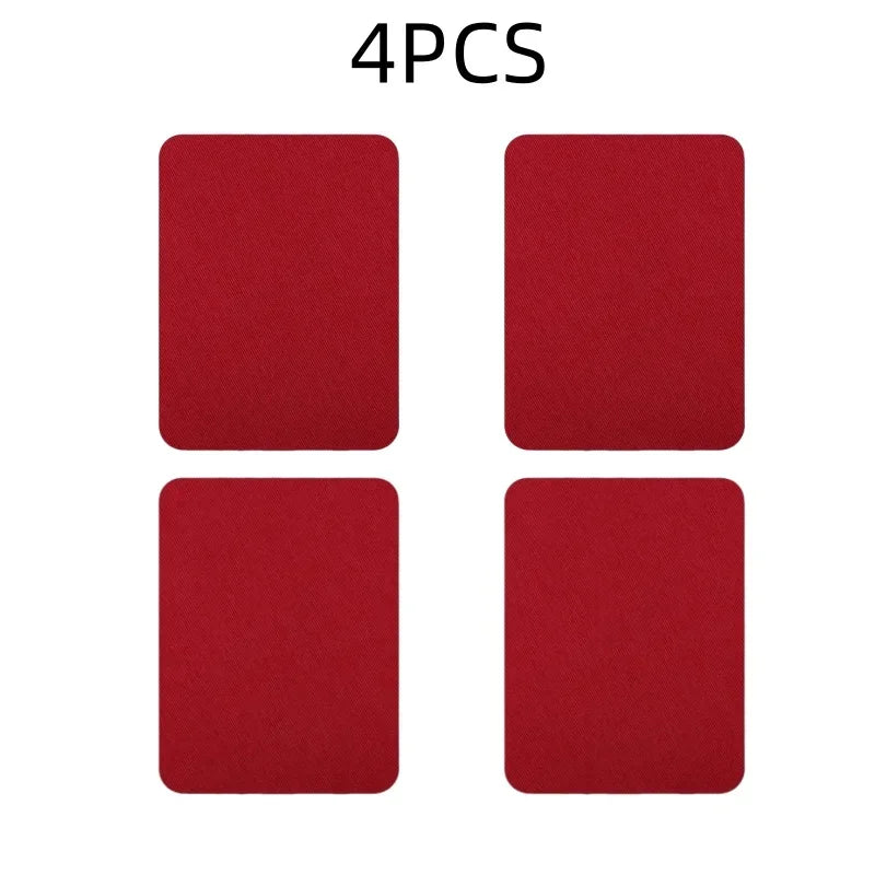 Four maroon iron-on fabric patches arranged in a 2x2 grid.