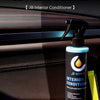 A bottle of JB Interior Conditioner for car plastic and leather is shown on a dark car interior surface.