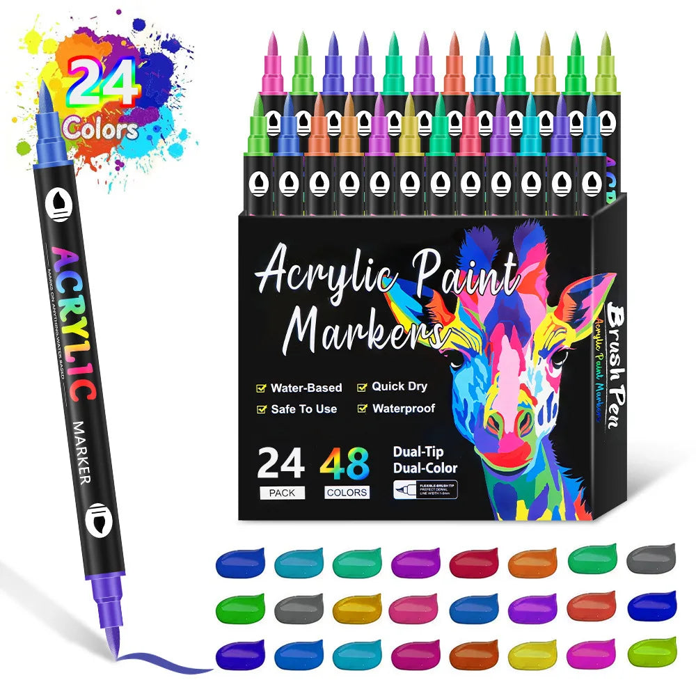 Dual-Tip Acrylic Paint Markers Set for Art and Craft Projects